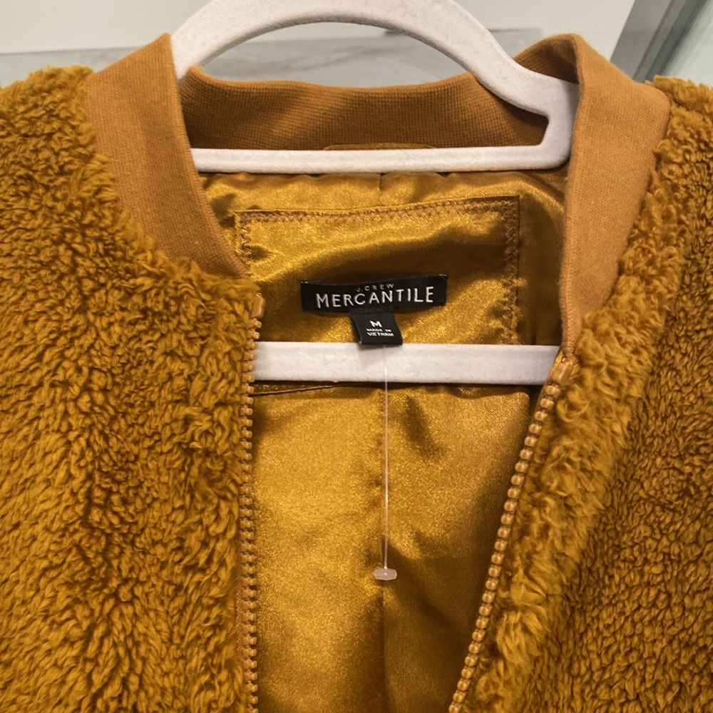 NWOT J.CREW Sherpa teddy bomber jacket in Golden Brandy - Picture 4 of 10